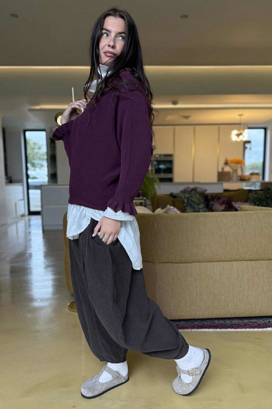 Conrad Batwing Ruffle Cuff Knit Damson